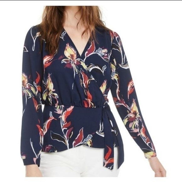 🧡𝅺BAR III Floral Fuax Wrap Blouse - Picture 1 of 6